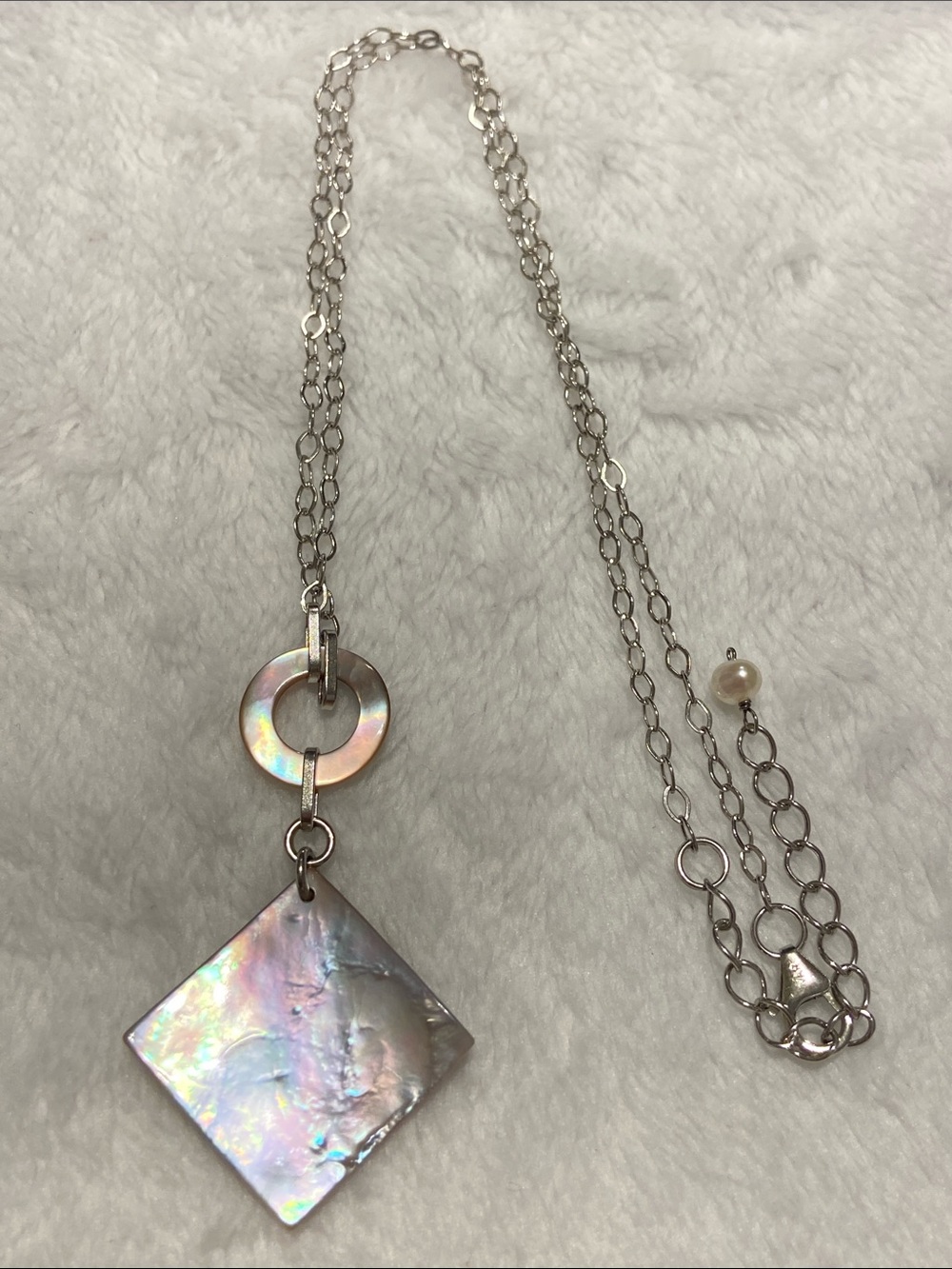 Sterling silver 925 Iridescent Mother-of-Pearl Drop Necklace - Silver Chain